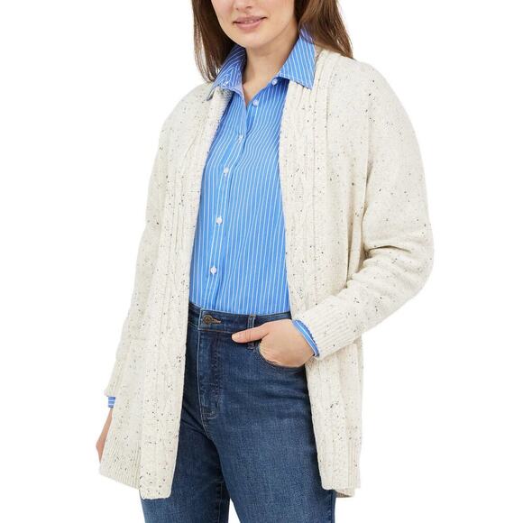 NWT Chaps Women's Cotton Blend Cable Knit Shawl Collar Open Front Cardigan - Picture 1 of 7
